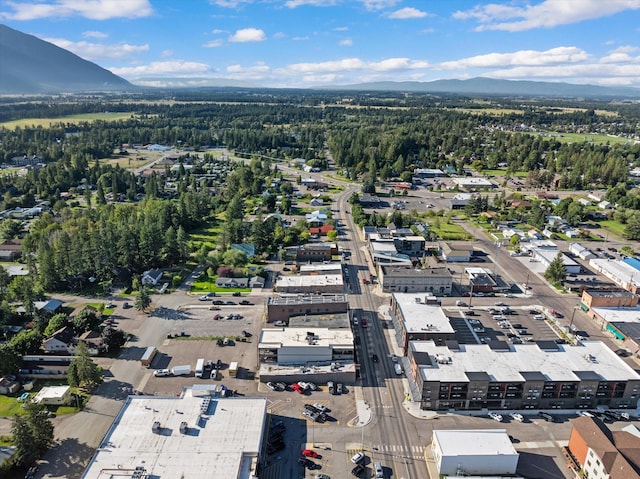 aerial view with a mountain view and a forest view