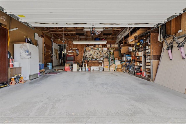 garage with wood walls
