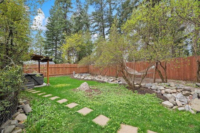 view of yard with a fenced backyard