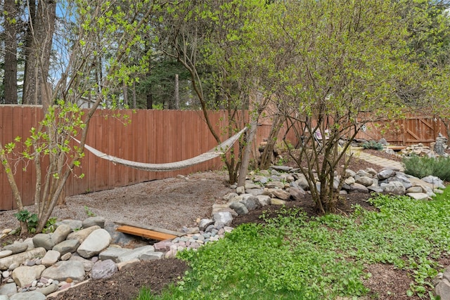 view of yard with a fenced backyard