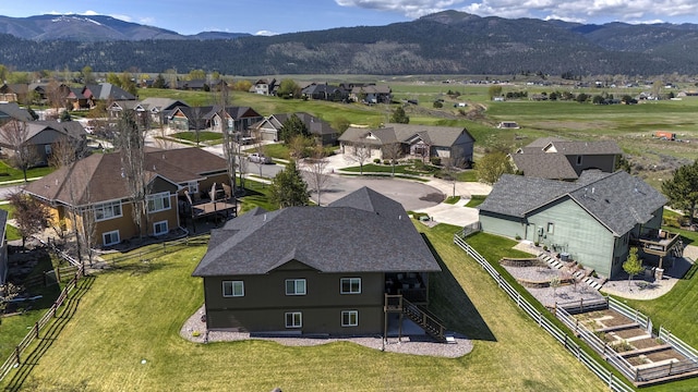 aerial view featuring a residential view and a mountain view