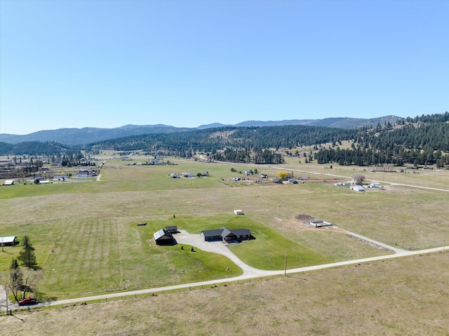 bird's eye view with a mountain view and a rural view