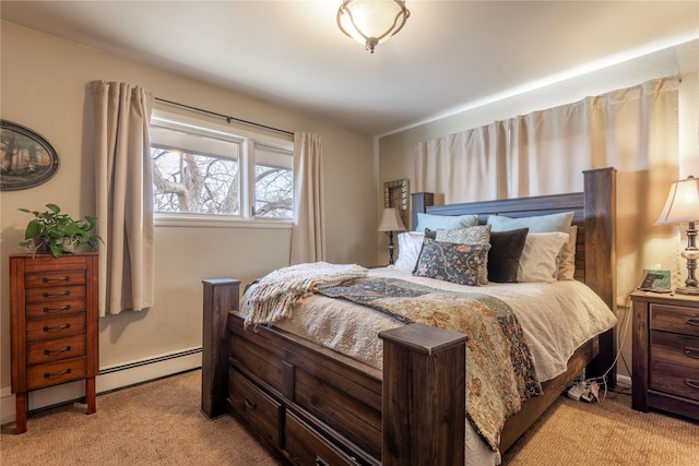 bedroom featuring light carpet