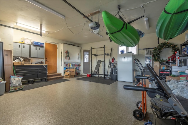 garage with a garage door opener