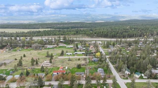 bird's eye view with a mountain view and a forest view