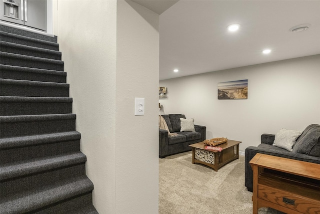 2908 6th Ave S, Great Falls, MT 59405 - carpeted living area with recessed lighting and stairway