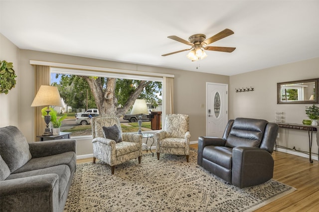 2908 6th Ave S, Great Falls, MT 59405 - living area with a ceiling fan, baseboards, a wealth of natural light, and wood finished floors
