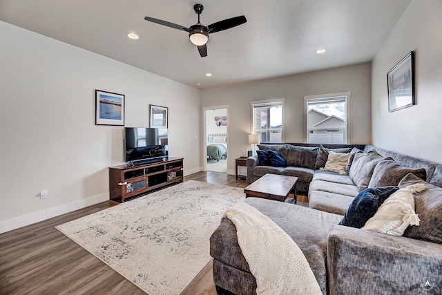 2800 Ashley Ave, East Helena, MT 59635 - living area featuring recessed lighting, baseboards, ceiling fan, and wood finished floors