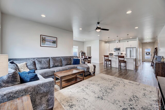 2800 Ashley Ave, East Helena, MT 59635 - living room with ceiling fan, recessed lighting, and wood finished floors