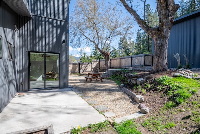 view of yard featuring a fenced backyard and a patio