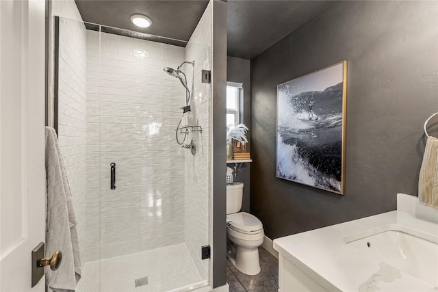 736 Cottonwood Ct, Whitefish, MT 59937 - bathroom with a shower stall, vanity, and tile patterned floors