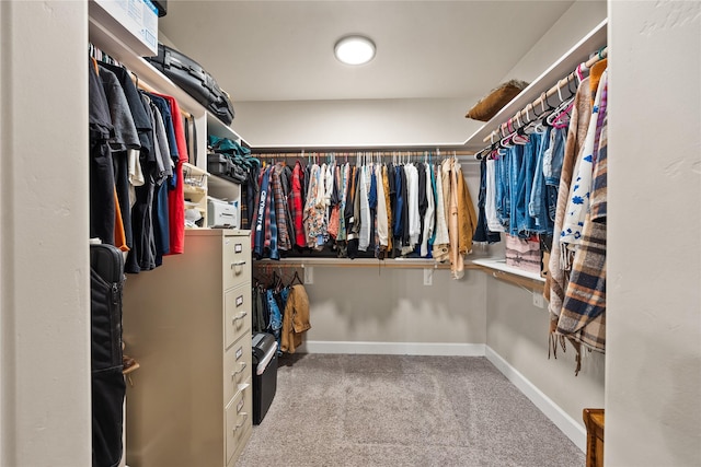 walk in closet with carpet flooring