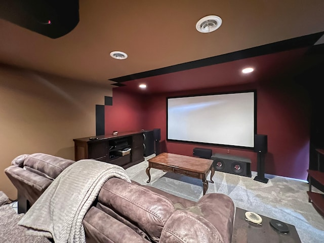 cinema featuring carpet flooring and recessed lighting