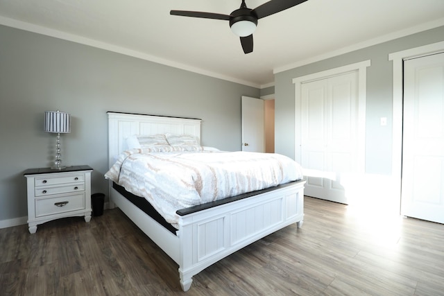 2060 Schilling St, Missoula, MT 59801 - bedroom with a ceiling fan, ornamental molding, and wood finished floors