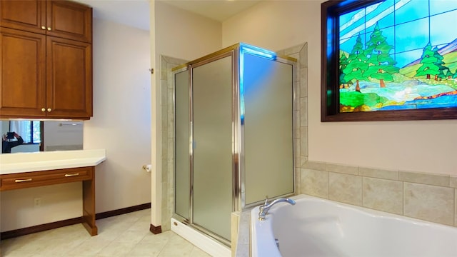 7 Brookside, Missoula, MT 59802 - bathroom featuring vanity, tile patterned flooring, a shower stall, and a bath