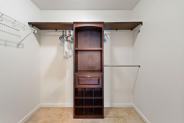 walk in closet with carpet