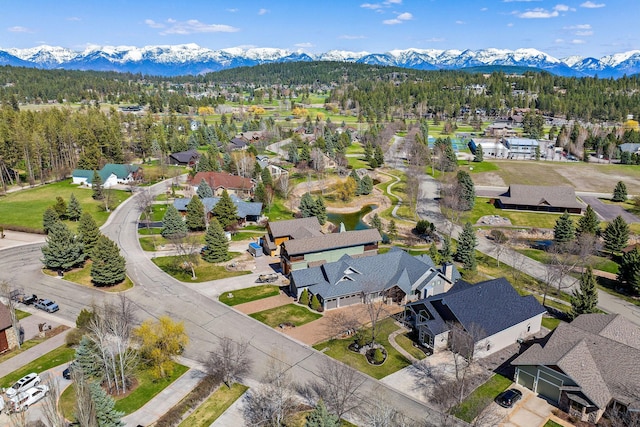 bird's eye view featuring a residential view and a mountain view
