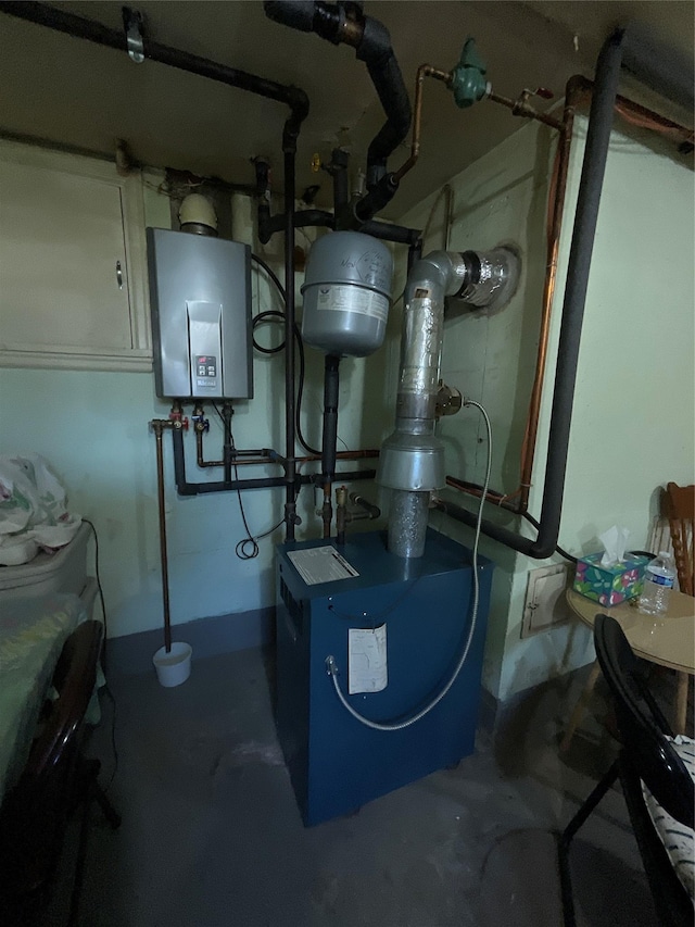 utilities with water heater and a heating unit
