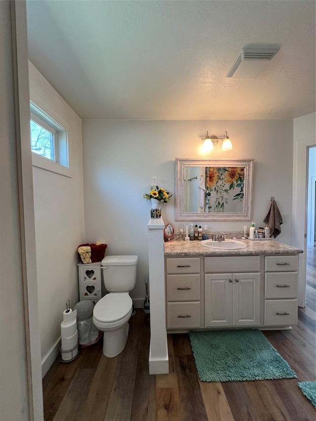 509 N 5th St, Hamilton, MT 59840 - bathroom featuring visible vents, wood finished floors, toilet, and vanity