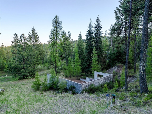 view of yard with a wooded view
