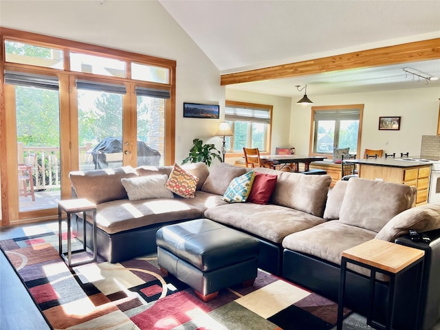 107 Crescent Lndg, Polson, MT 59860 - living area featuring french doors and vaulted ceiling