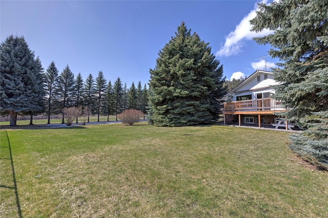 view of yard with a wooden deck