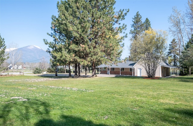 view of yard featuring a mountain view