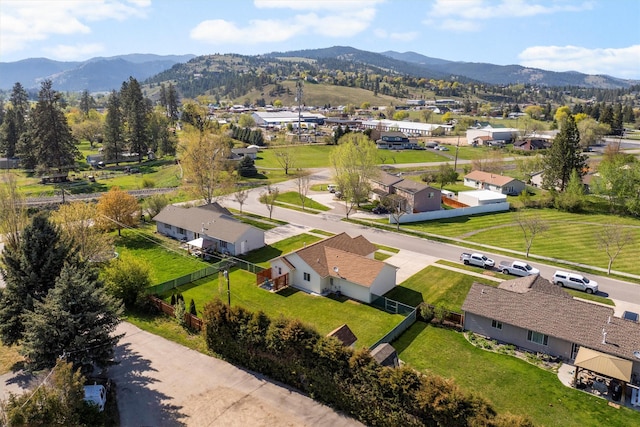 birds eye view of property featuring a residential view and a mountain view