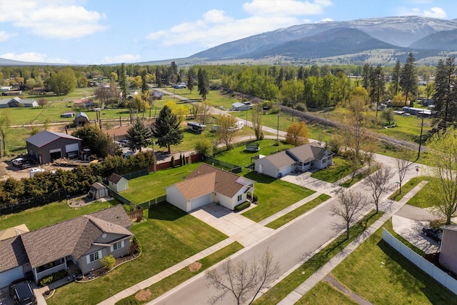 aerial view featuring a residential view and a mountain view