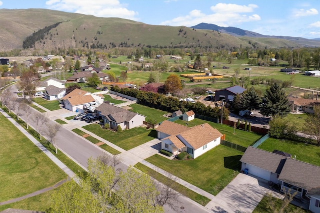 birds eye view of property featuring a residential view and a mountain view