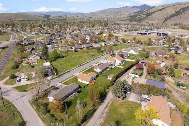 aerial view featuring a residential view and a mountain view
