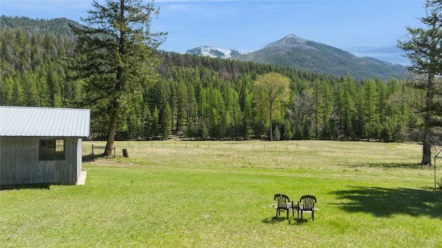property view of mountains featuring a wooded view