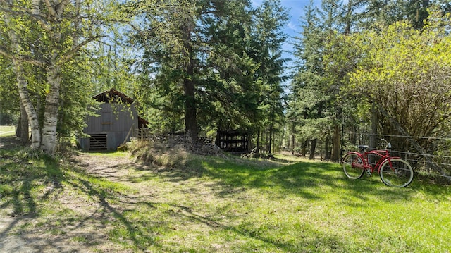 view of yard featuring an outbuilding