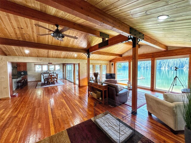 full bathroom featuring wooden ceiling, lofted ceiling, and a stall shower