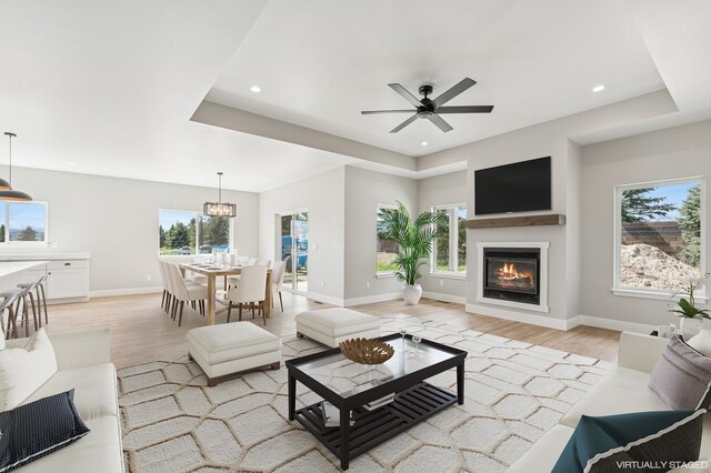 268 Landing Ln, Kalispell, MT 59901 - living room with a ceiling fan, plenty of natural light, light wood-style floors, and recessed lighting