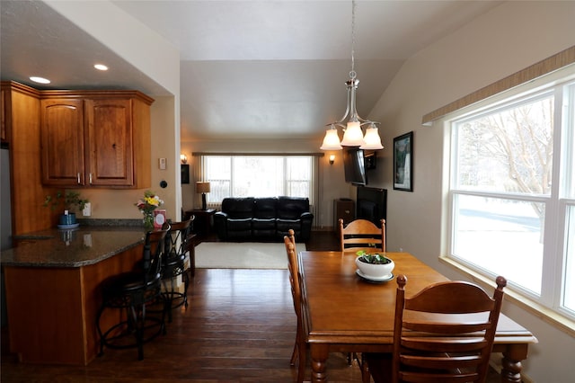 1611 Peosta Ave, Helena, MT 59601 - dining room with recessed lighting, vaulted ceiling, and dark wood-style floors
