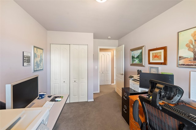 carpeted home office with baseboards