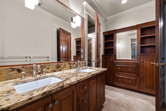 305 Columbia Ave, Whitefish, MT 59937 - bathroom with crown molding and double vanity