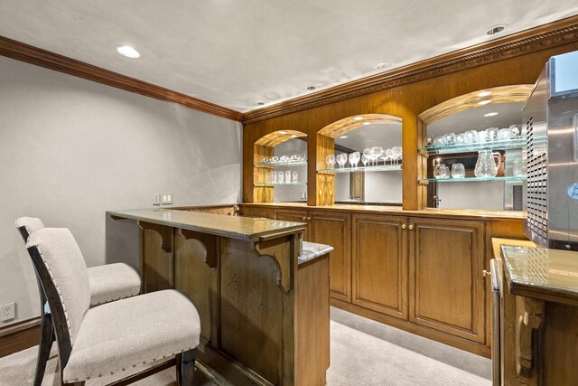 305 Columbia Ave, Whitefish, MT 59937 - indoor bar featuring ornamental molding, light colored carpet, and recessed lighting
