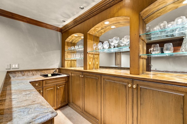 305 Columbia Ave, Whitefish, MT 59937 - indoor wet bar with ornamental molding and light carpet