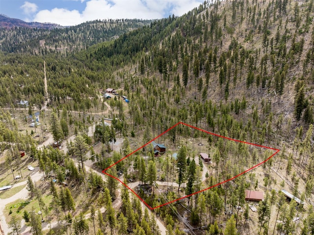 1441 Bonanza Dr, Sula, MT 59871 - view of property location with mountains, a heavily wooded area, and property boundaries highlighted