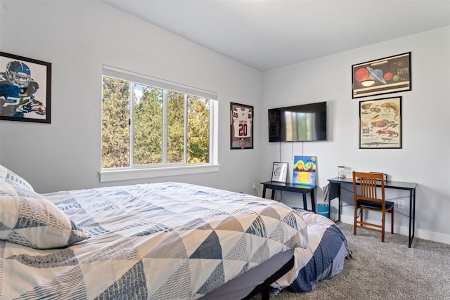 carpeted bedroom featuring baseboards