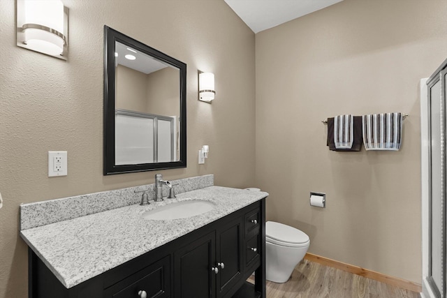 full bath featuring lofted ceiling and a shower stall