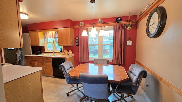 dining space featuring light floors