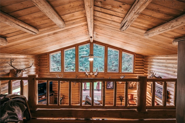 4212 Foothill Rd, Kalispell, MT 59901 - detailed view of a wood ceiling with exposed beams and rustic walls