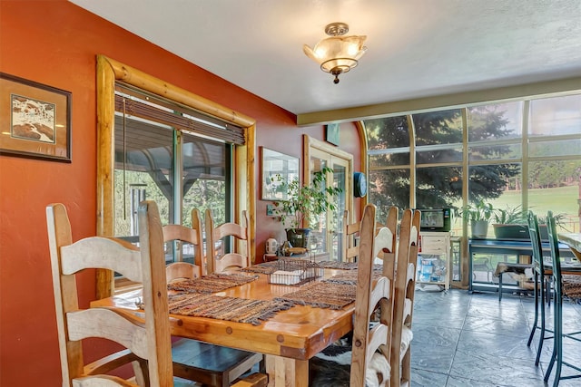 dining room featuring healthy amount of natural light and stone finish flooring