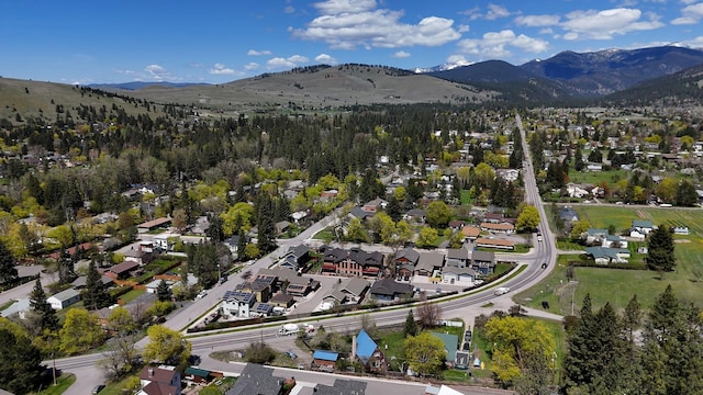 bird's eye view featuring a mountain view and a residential view