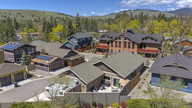 aerial view with a mountain view and a residential view