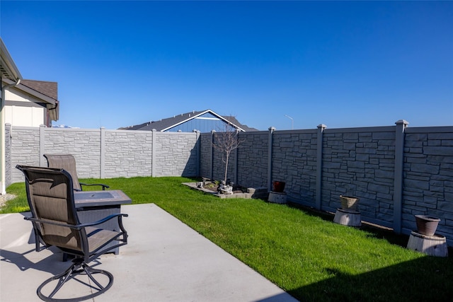 view of yard featuring a patio area and a fenced backyard