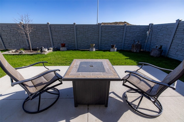 view of patio featuring a fire pit and a fenced backyard